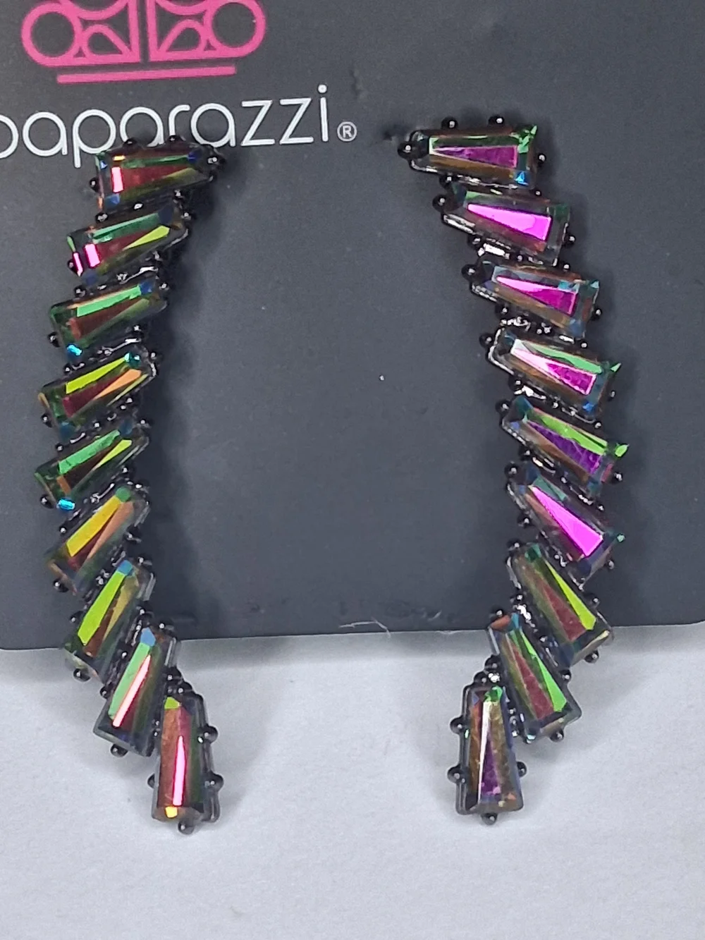 Multicolor Oil SpillBaguette Ear Crawler Earrings